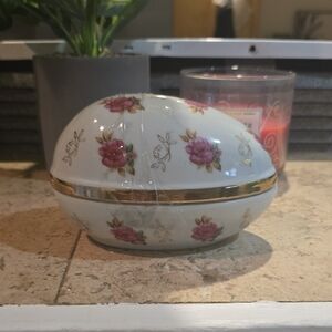 Floral Decorative Egg with Gold Accents